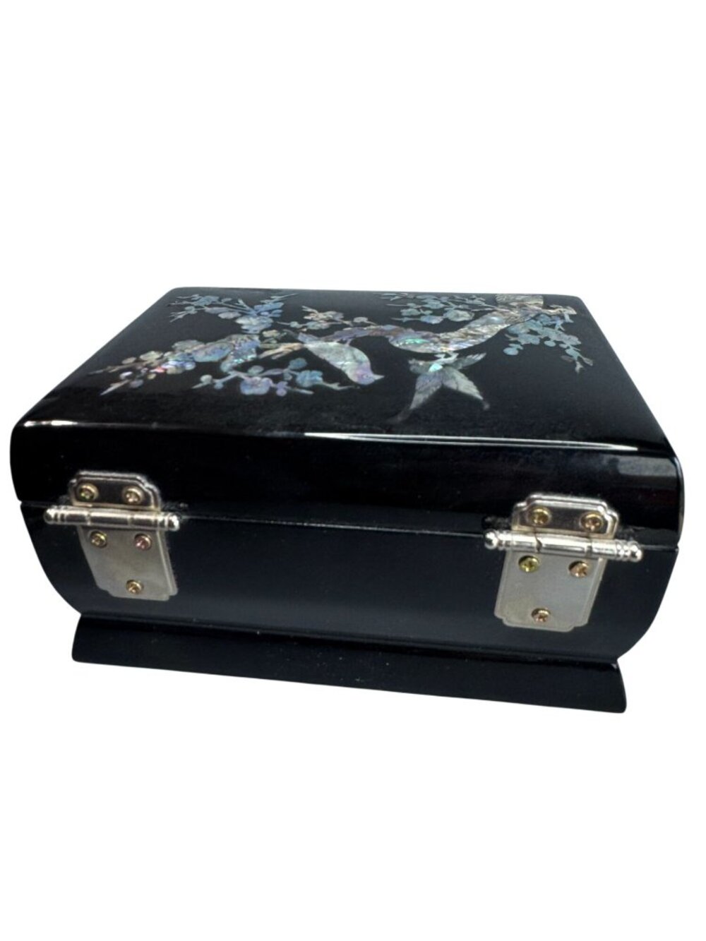 Sanyo Jewelry Music Box Black Lacquer Abalone MOP Inlay 5 3/4 Inch - Picture 8 of 11